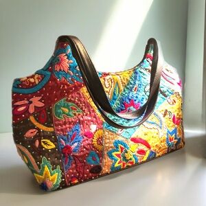 Marco Santi hand beaded Lg one of a kind tote boho bag embroidered dimensional